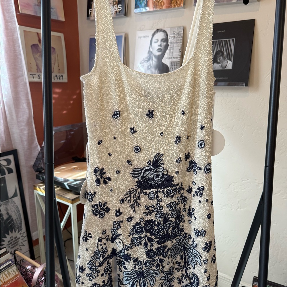 Staud Blue Toile Beaded Dress